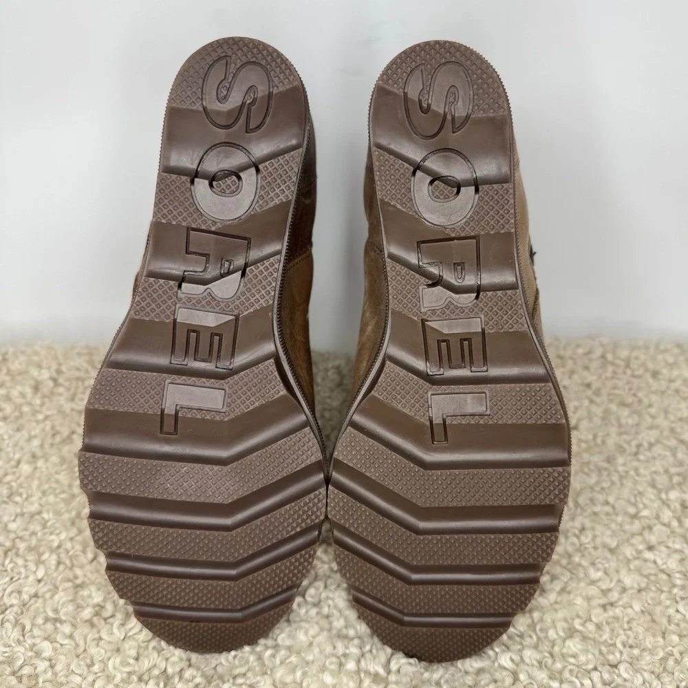 Sorel Joan of Arctic Zip Nubuck Leather Wedge Ankle Taupe sz 7.5 NL3365-240 Tan